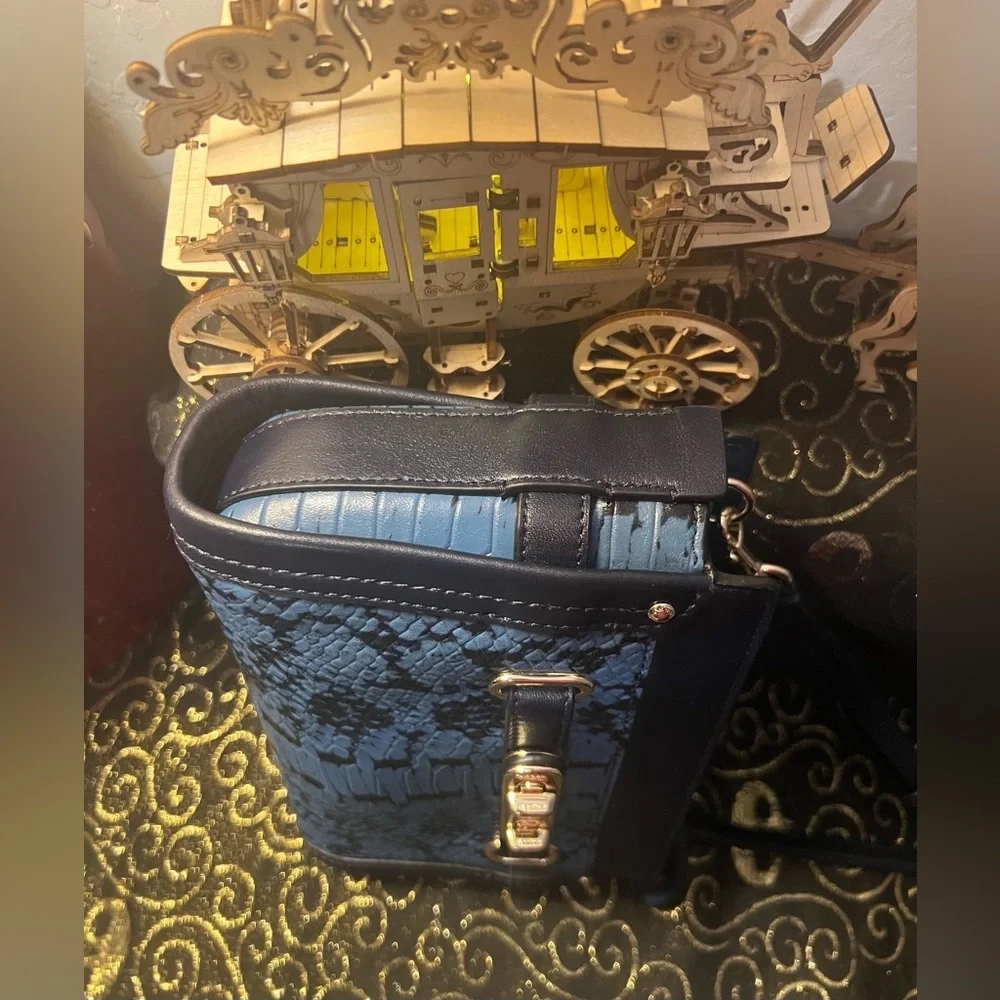 Coach Swagger Exotic Python Snake Skin Blue and Black Crossbody Wristlet